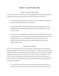 English 7 - Summer Reading Guide Johnny Tremain by Esther ...