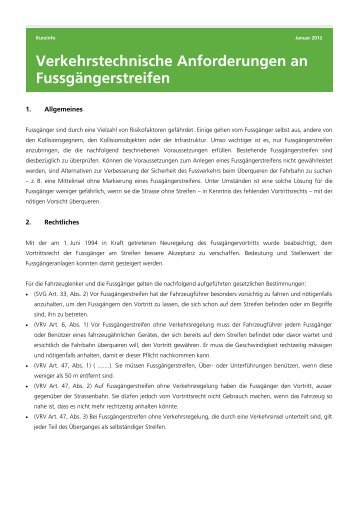 Verkehrstechnische Anforderungen an Fussgängerstreifen - BfU