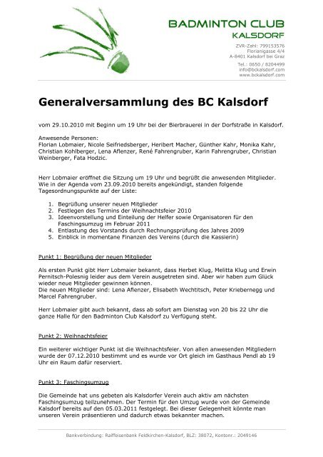 Generalversammlung des BC Kalsdorf