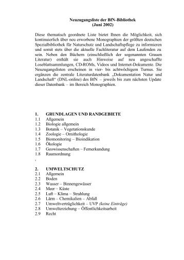 Neuzugangsliste der BfN-Bibliothek (Juni 2002) - Bundesamt für ...