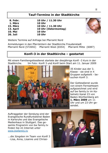 Gottesdienst-Termine 2009 Stadtkirche Sonntags 10.00 Uhr