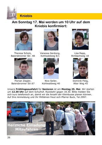 Am Sonntag 17. Mai werden um 10 Uhr auf dem Kniebis konfirmiert ...