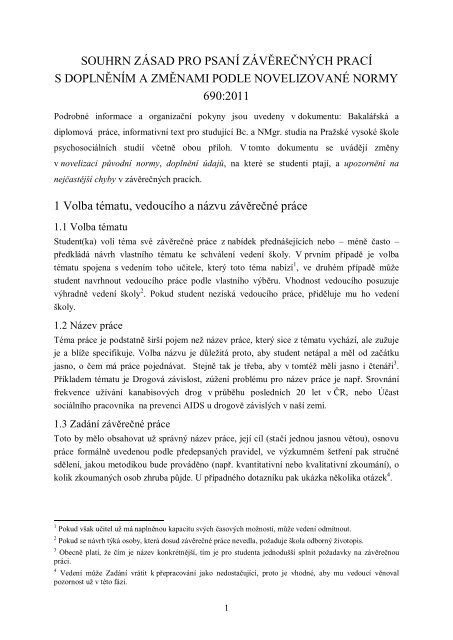Souhrn zÃ¡sad pro psanÃ­ zÃ¡vÄreÄnÃ½ch pracÃ­ - PraÅ¾skÃ¡ vysokÃ¡ Å¡kola ...