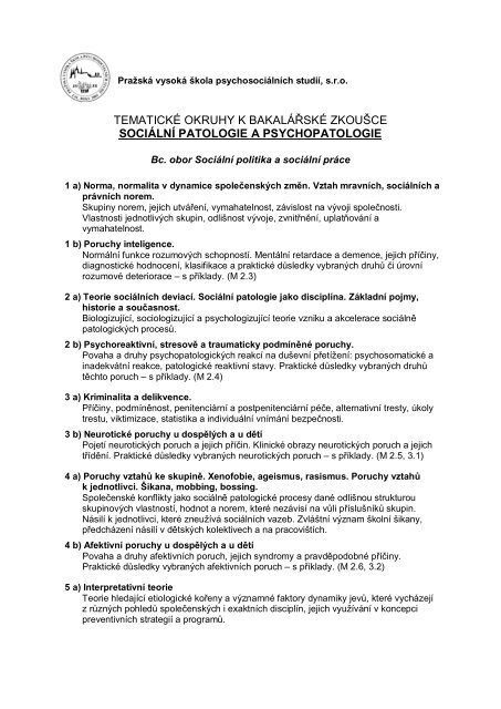 Psychopatologie a sociÃ¡lnÃ­ patologie - PraÅ¾skÃ¡ vysokÃ¡ Å¡kola ...