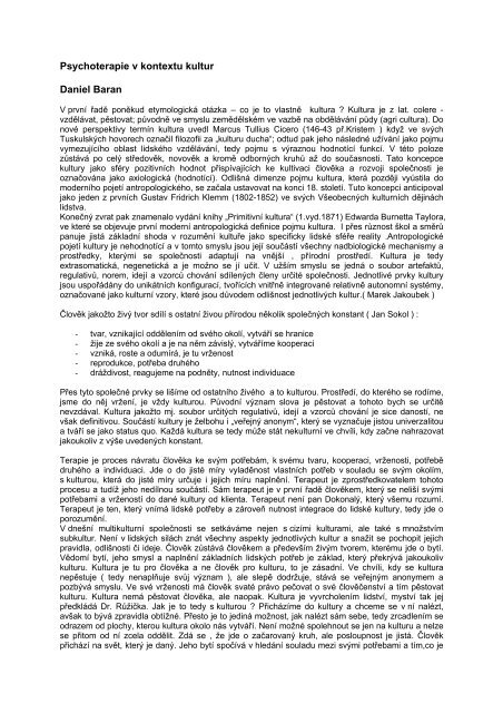 Psychoterapie v kontextu kultur Daniel Baran