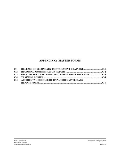 INTEGRATED CONTINGENCY PLAN Maneuver Training Center