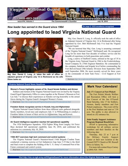 Long appointed to lead Virginia National Guard