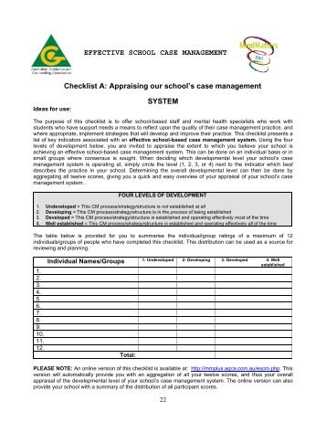 EFFECTIVE SCHOOL CASE MANAGEMENT Checklist A ...