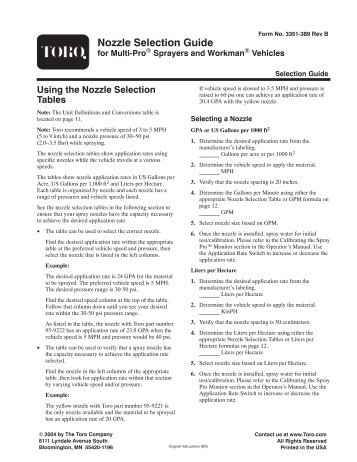 Nozzle Selection Guide