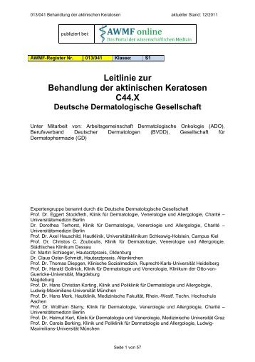 Leitlinie zur Behandlung der aktinischen Keratosen C44.X - AWMF