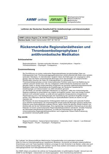 001-005 Rückenmarknahe Regionalanästhesien und - AWMF