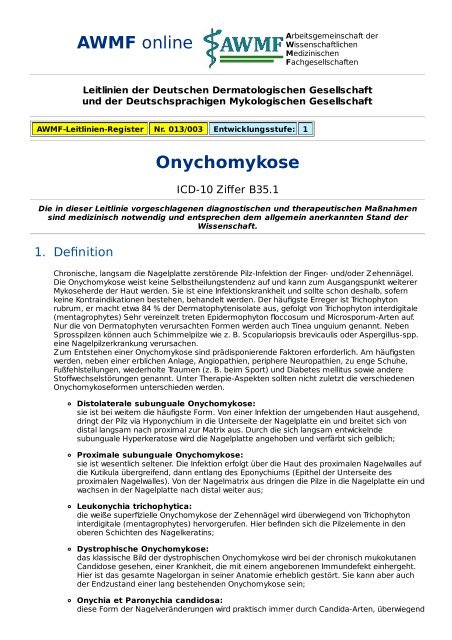 AWMF online - Leitlinien Dermatologie / Onychomykose (Tinea ...