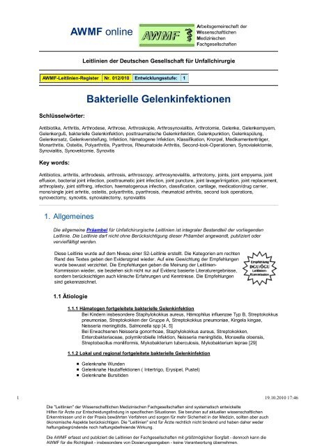012-010 S1 Bakterielle Gelenkinfektionen 05-2008 05-2013 - AWMF