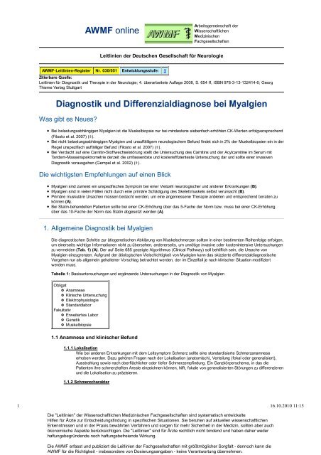 Diagnostik und Differenzialdiagnose bei Myalgien - AWMF