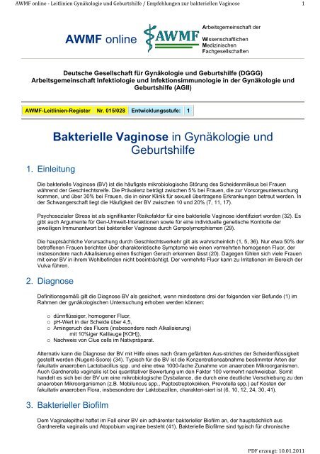 Bakterielle Vaginose in Gynäkologie und Geburtshilfe AWMF online