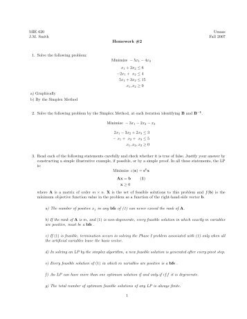 MIE 620 Umass J.M. Smith Fall 2007 Homework #2 1. Solve the ...