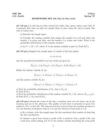 MIE 380 UMass J.M. Smith Spring '07 HOMEWORK SET #2: Due in ...