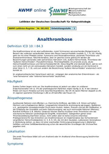 AWMF online - Leitlinie: Koloproktologie / Analthrombose
