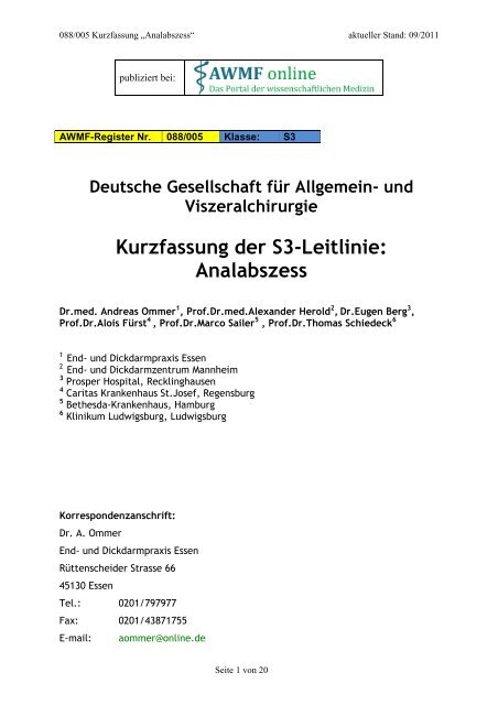 Kurzfassung der S3-Leitlinie: Analabszess - AWMF