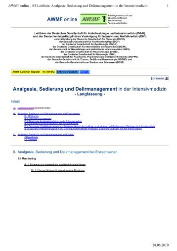 Analgesie, Sedierung und Delirmanagement in der Intensivmedizin ...