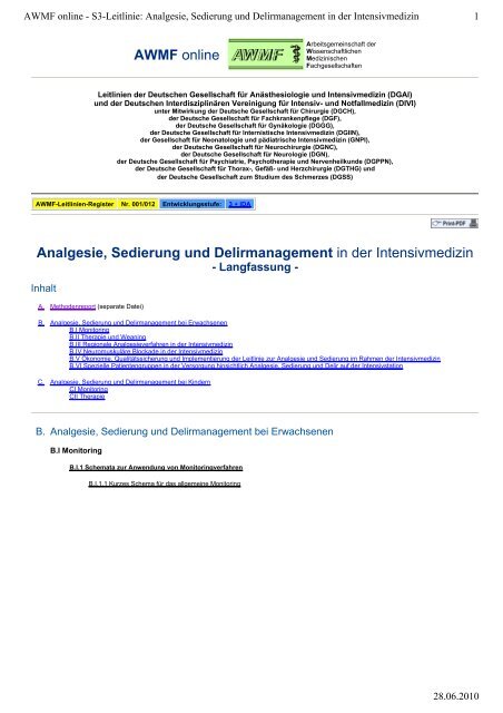 Analgesie, Sedierung und Delirmanagement in der Intensivmedizin ...