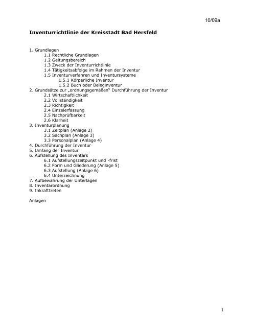 10/09a Inventurrichtlinie der Kreisstadt Bad Hersfeld