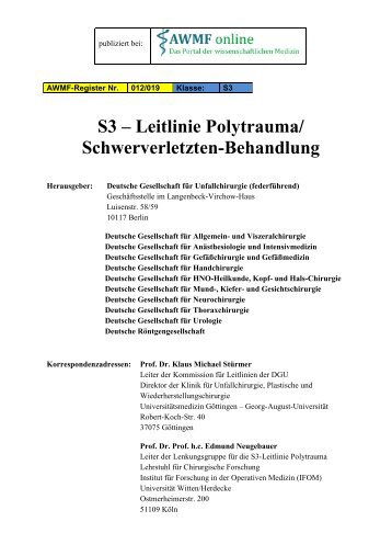 S3 â€“ Leitlinie Polytrauma/ Schwerverletzten-Behandlung - AWMF