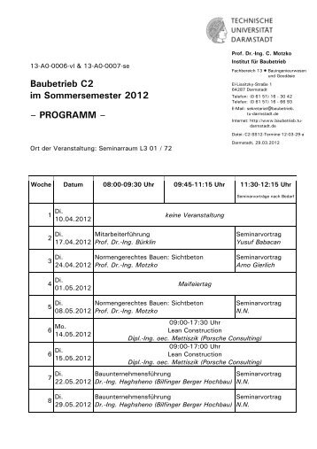 Baubetrieb C2 im Sommersemester 2012 - Institut für Baubetrieb ...