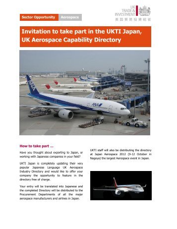 Invitation to take part in the UKTI Japan UK Aerospace Capability Directory