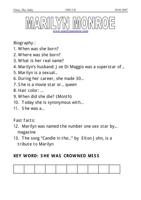 Biography 1 When Was She Born 2 Where Was She Sspss Ch Biography 1 When Was She Born 2 Where Was She Sspss Ch