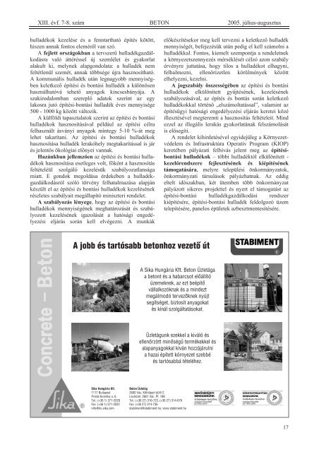 XIII. évf. 7-8. szám szakmai havilap 2005. július ... - Beton Újság
