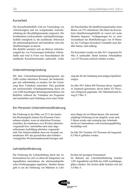 Geschäftsbericht 2011 - Arbeitsmarktservice Österreich
