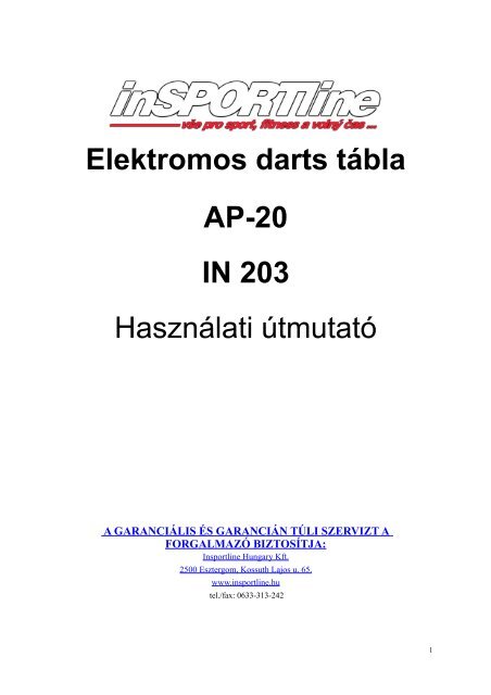 Elektromos darts tábla AP-20 IN 203 Használati útmutató