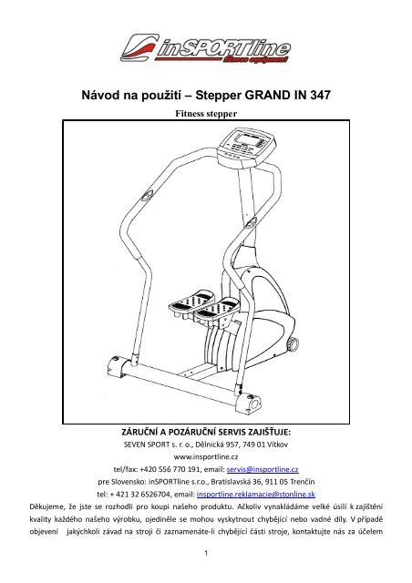 Návod na použití – Stepper GRAND IN 347