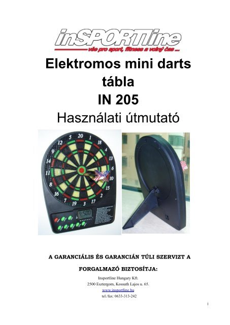 Elektromos mini darts tábla IN 205 Használati útmutató