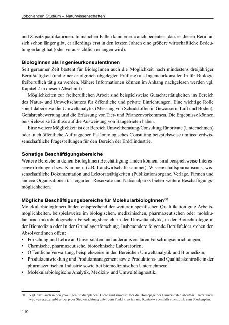 AMS Jobchancen Studium 2010/2011 - Naturwissenschaften