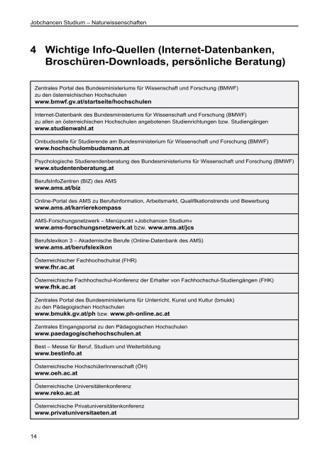 AMS Jobchancen Studium 2010/2011 - Naturwissenschaften