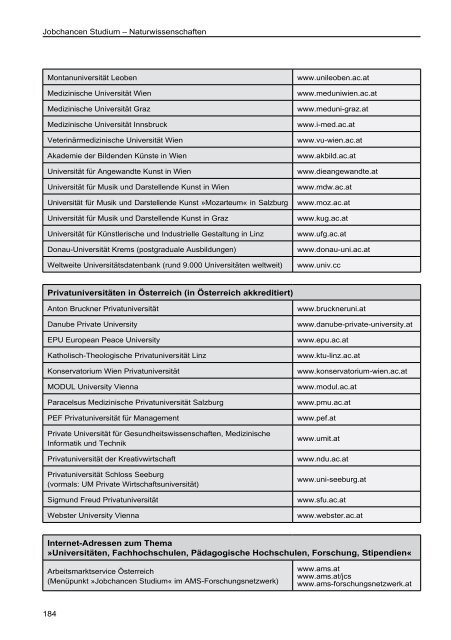 AMS Jobchancen Studium 2010/2011 - Naturwissenschaften