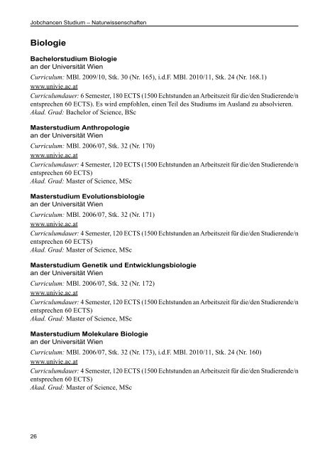 AMS Jobchancen Studium 2010/2011 - Naturwissenschaften