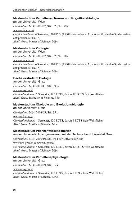 AMS Jobchancen Studium 2010/2011 - Naturwissenschaften