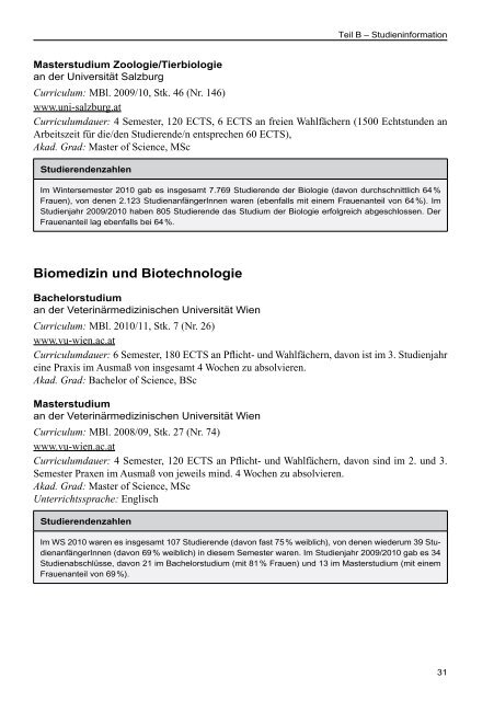 AMS Jobchancen Studium 2010/2011 - Naturwissenschaften