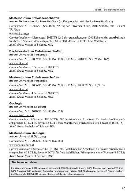 AMS Jobchancen Studium 2010/2011 - Naturwissenschaften