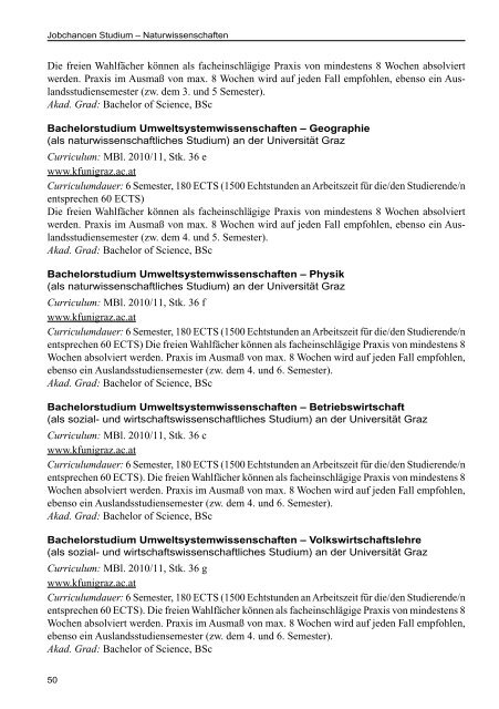 AMS Jobchancen Studium 2010/2011 - Naturwissenschaften