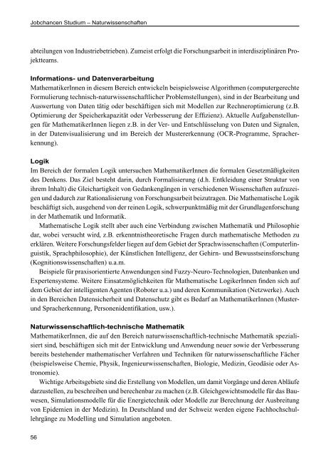 AMS Jobchancen Studium 2010/2011 - Naturwissenschaften