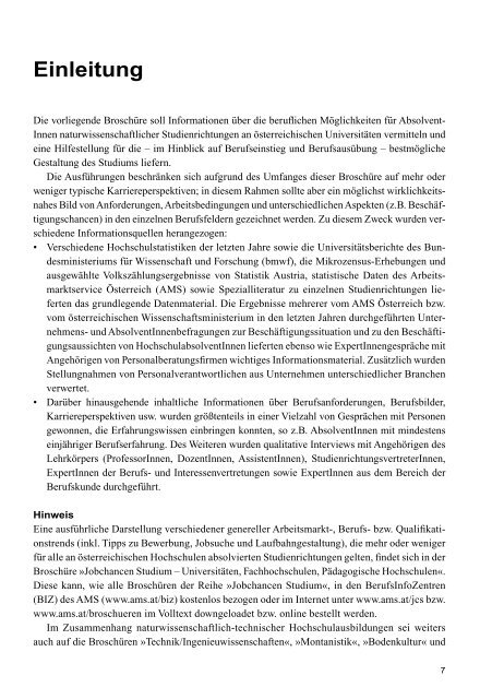 AMS Jobchancen Studium 2010/2011 - Naturwissenschaften