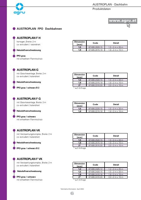 AUSTROPLAN - Dachbahn - AGRU Kunststofftechnik GmbH