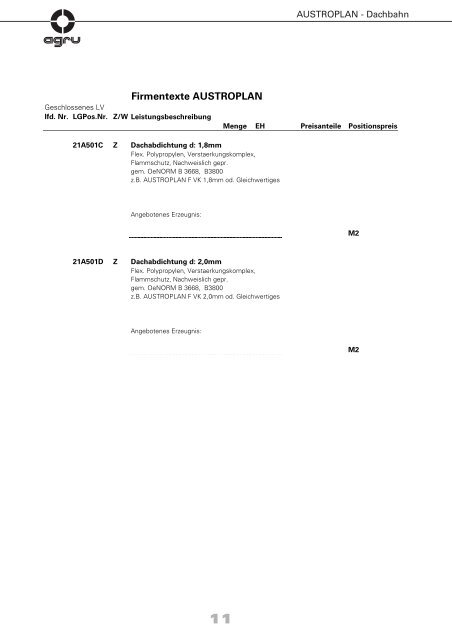 AUSTROPLAN - Dachbahn - AGRU Kunststofftechnik GmbH