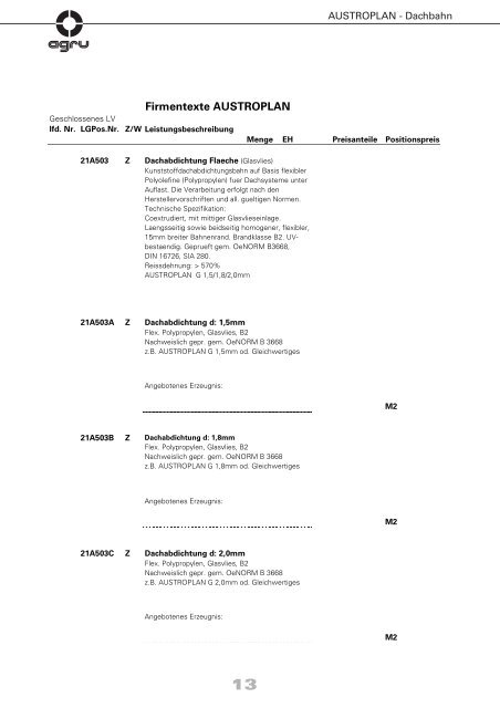 AUSTROPLAN - Dachbahn - AGRU Kunststofftechnik GmbH