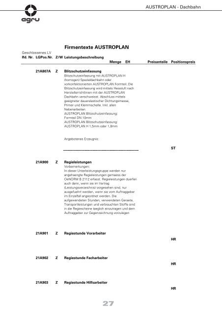 AUSTROPLAN - Dachbahn - AGRU Kunststofftechnik GmbH