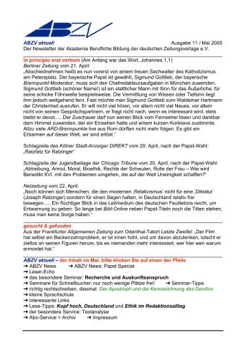 ABZV aktuell Ausgabe 11 / Mai 2005 Der Newsletter der Akademie ...